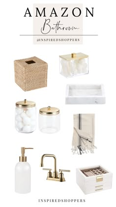 the ultimate guide to organizing your bathroom in white and gold, including soap dispensers