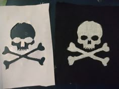 two skull and crossbones stencils are shown on white paper with black background