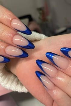 Nail Designs Trends 2023-2024 Blue Prom Nails, Blue Christmas Nails, Blue And Silver Nails, Hoco Nails, Christmas Nails Ideas, Dark Blue Nails, Plain Nails, Formal Nails, Simple Acrylic Nails