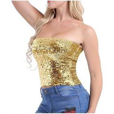 Gold Sparkle Sequin Mermaid Crop Tube Top Strapless Metallic Top Party Club Rave 100% New! Features: Gold Sequin Embellished Exterior Stretchy, Elastic Material Strapless Tube Top Construction Cropped Fit Pull On Closure Material: 20% Polyester And 80% Sequins Size; One Size Fits Most. Fits A-D Cup Takes 2-4 Days To Process Order! Cheap Gold Top For Clubwear, Cheap Gold Tops For Clubwear, Fitted Strapless Crop Top For Club, Glamorous Fitted Bandeau Crop Top, Sleeveless Tube Top For Club And Party Season, Glamorous Bandeau Crop Top For Club, Party Sequin Stretch Crop Top, Strapless Crop Top For Festival, Glamorous Bandeau Crop Top For Night Out