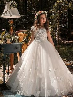 Cute Prom Dress, Cheap Flower Girl Dresses, Tail Dress, Girls Dresses Online, First Communion Dress, Tulle Flower Girl, Girls Pageant Dresses, Tulle Flowers, Beach Bridal