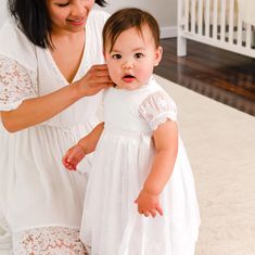 Girls Christening Dress - Melissa Romper Dress – Baby Beau and Belle Girls Christening Dress, Girl Silk Dress, Lace Baby Dress, Flower Girl Dress Baby, Alison Argent, Baby Lace Dress, One Piece Romper, Girls Lace Dress