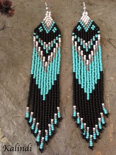 two pairs of beaded earrings with turquoise and white beads