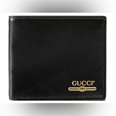 Gucci Men’s Bi-Fold Wallet With Gold Gucci Logo(8 Slots) New Authentic Black Business Wallet With Logo Plaque, Classic Leather Wallet With Logo Plaque, Classic Leather Wallets With Logo Plaque, Gucci Bifold Wallet With Coin Pocket, Luxury Black Wallet With Logo Plaque, Classic Business Wallets With Engraved Logo, Classic Business Wallet With Engraved Logo, Designer Bifold Business Wallet, Gucci Rectangular Wallet With Rfid Blocking