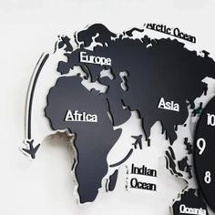 a world map is shown with the names of countries on it and an arrow pointing in different directions