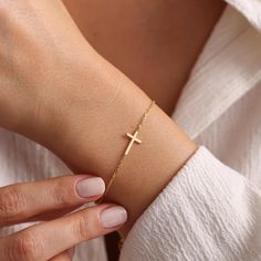 ✝ 9 2 5 K   S T E R L I N G   S I L V E R   C R O S S   B R A C E L E T ✝ ⛪ We are happy to make the first perfectly elegant cross bracelet. The completely handmade 925K silver bracelet will add elegance to you or your loved ones both in your daily life and in your special moments. We are sure that it will be a very special gift and that the people you care about and love will love this bracelet very much. This bracelet, which will symbolize your faith on your religious days, is carefully produc Gold Cross Bracelet For Baptism, Catholic Bracelet, Christian Bracelets, Secret Place, Christian Jewelry, Cross Bracelet, Baptism Gifts, Bracelets For Women, Special Moments