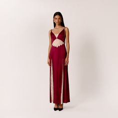 We've dressed it up and down in our favorite cities–Beirut to Paris. An all-silk slip dress, unlined for the perfect sheerness, with romantic lace whispers across alluring cutouts, and boldly high darts revealing just enough to leave them wanting more.  Midaxi Dress Lace Cutouts Unlined A-Line Skirt Outer: 100% Silk Lace: 100% Nylon  Dry Clean Only Closet Full Of Clothes, Red Slip Dress, Knit Loungewear, Midaxi Dress, Lace Cutout, Wanting More, Stocking Fillers For Her, Romantic Lace, Silk Slip Dress