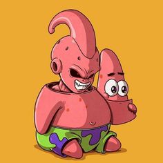 two cartoon characters sitting next to each other with one holding the other's head