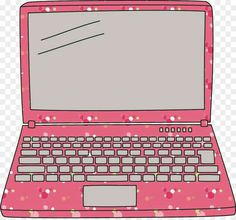 an open laptop computer sitting on top of a pink surface with lots of small dots