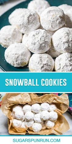 snowball cookies on a plate and in a bag