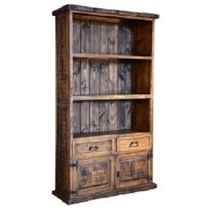 an old wooden bookcase with two drawers