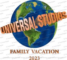 the logo for universal studios family vacation, which is featured in an advertment