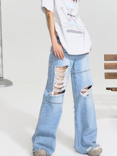 Material: 100% Cotton
Model: 172cm/51.5kg Wearing size M



Length
Waist
Hip


S
106cm
66cm
94cm


M
108cm
70cm
98cm


L
110cm
74cm
102cm Wide Denim Pants, Denim Pants, Blue Color, Pants, How To Wear, Blue, Color, Trousers