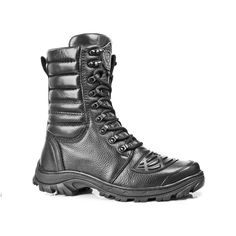 Experience Durable and Comfortable Footwear with the BMBrasil Genuine Leather Tactical Boots 5168 These tactical boots from BMBrasil are designed for all your outdoor needs.  Made from high-quality bovine leather, with reinforced toe and heel, and a SBS rubber sole, these boots are built to withstand even the toughest conditions.  The inner side zipper closure makes them quick and easy to put on and take off, while the 100% polyester lining with PU foam ensures all-day comfort.  The boots are se Outdoor Ankle Combat Boots With Steel Toe, Steel Toe Ankle Combat Boots For Outdoor, Outdoor Steel Toe Ankle Combat Boots, Combat Moto Boots With Steel Toe For Outdoor, Combat-style Moto Boots With Steel Toe For Outdoor, Military Combat Boots With Reinforced Toe, Military Lace-up Boots With Reinforced Toe, Combat Moto Boots With Reinforced Toe For Outdoor, Abrasion-resistant Combat Hiking Boots With Round Toe