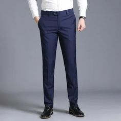 Applicable Season: Spring and Summer Style: Smart Casual Front Style: Flat Material: spandex Pant Closure Type: zipper fly Gender: MEN Item Type: Suit Pants Smart Casual Blazer, Business Casual Suit, White Dress Pants, Blazer Casual, Pants Male, Khaki Dress Pants, Slim Suit, Formal Suit, Tuxedo Pants