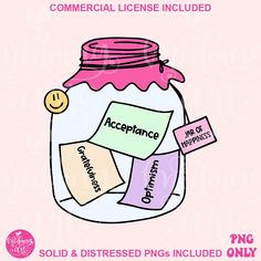 a jar filled with words and notes on the label that says, commercial license included