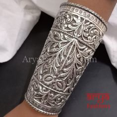 Vintage Silver Oxidized Statement Handcarved Long Cuff Bracelet 2.6,2.8 - Silver Oxidized Cuff Tribal Bracelet- Very Elegant and stylish, this bracelet can be paired with any Attire depending upon the occasion and the theme.- The base is pure brass (90%) and pure 92.5 silver (10%) which makes this very sturdy and of good quality.- 100% guarantee on the polish- it will not lose its finish/color/shine.- Very lightweight and Hand carved. - Length: 5.5"- Free size. Fits well for bangle size 2.6 and Oxidized Bangles, Vintage Indian Jewelry, Indian Antiques, Bangles Indian, Vintage Indian, German Silver, Oxidized Silver, Cuff Bangles, Silver Bangles