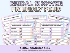 the bridal shower friendly game is shown with instructions for each player to use on their wedding day