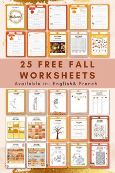 the 25 free fall worksheets are available in english and french