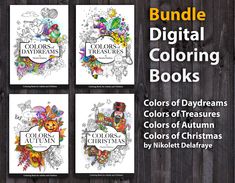 coloring books for adults and children with the title's colors of autumn, color of christmas