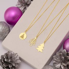 "Our Trees necklaces are perfect choice for a Christmas,  birthday, wedding, anniversary,  bridesmaid, and best friends gift. It's a good way to show appreciation to your mom, girlfriend, wife, grandmother, grandchildren, daughter, sister, best friend, boss or a co-worker. MATERIALS * Material: 925K Sterling Silver * Finish: Silver, Gold Plated * Chain Lengths: \"12+2 inch - 30+5 cm, \"14+2 inch - 35+5 cm, \"16 inch - 40 cm, \"18+2 inch - 45+5 cm, \"20+2 inch - 50+5 cm, \"22+2 inches - 55+5 cm * (+2 inches extender for each product to help if you want to adjust the product) * Style 1 Tree Length : 15 mm ; Style 1 Tree Width : 15 mm  / Style 2 Tree  Length: 20 mm  - Style 2 Tree  Width: 15mm  / Style 3 Tree  Length: 20 mm Style - 3 Tree  Width: 16.5 mm All of our jewelry is hypoallergenic, Personalized Christmas Jewelry For Holidays, Personalized Christmas Holiday Jewelry, Pendant Necklaces For Birthday Gift, Personalized Wedding Necklaces For Christmas, Handmade Gold Holiday Jewelry, Holiday Handmade Gold Jewelry, Handmade Gold Jewelry For Holidays, Handmade Jewelry For New Year Holiday, Handmade Gold Jewelry For Christmas