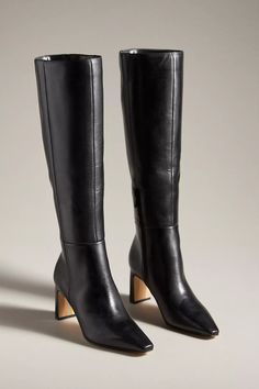 Sam Edelman Sylvia Boots | Anthropologie Luxury Pointed Toe Knee-high Boots For Spring, Luxury Elegant Pointed Toe Moto Boots, Olivia Neill Boots, Low Boots Talon, Sam Edelmans Boots, Luxury Office Boots With 4-inch Heel, Black Dress Boot Heels, Fall Date Night Shoes, Luxury Patent Leather Chelsea Boots For Fall