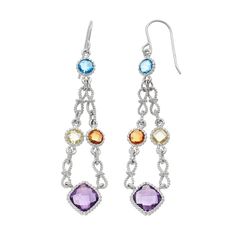 Sophisticated style abounds with these colorful gemstone chandelier earrings. Click on this JEWELRY & WATCHES GUIDE to learn about fit, styles, materials and more!EARRING DETAILS Length: 2.25 in. Backings: fishhook Metal: sterling silver Plating: rhodium Packaging: boxed STONE DETAILS Stone type: citrine, green quartz, blue topaz, amethyst Total weight: 3 3/4 ct. Shape: round, square Setting: bezel Gemstones may have been treated to enhance their appearance. Special care may be required. Please Elegant Multicolor Earrings For Formal Occasions, Elegant Multicolor Gemstone Chandelier Earrings, Multicolor Dangle Earrings For Formal Occasions, Multicolor Elegant Dangle Earrings, Elegant Multicolor Dangle Earrings, Elegant Multicolor Drop Earrings, Elegant Multicolor Earrings, Fusion Style Gemstone Chandelier Drop Earrings, Elegant Gemstone Dangle Chandelier Earrings