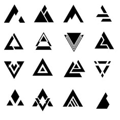 black and white geometric shapes on a white background, each with an arrow in the middle