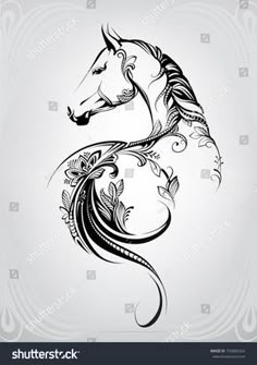 horse head with floral ornament on white background