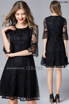 10% off now|Free shipping world-wide. L-5XL Pretty Black Lace Aline Party Dress with Sleeves at GemGrace. Click to learn our pro custom-made service for wedding dress, formal dress. View #SemiFormalDresses for more ideas. Party Dresses With Sleeves, Best Wedding Guest Dresses, Semi Formal Dresses, Online Wedding Dress, Lovely Dresses, Black Lace, Gorgeous Dresses, Wedding Guest Dress, I Dress