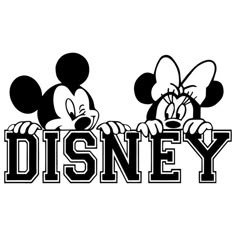 mickey and minnie mouse with the word disney on it's back side in black and white