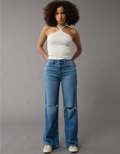 AE Dreamy Drape Stretch Curvy Super High-Waisted Baggy Wide-Leg Jean Plus Sized Jeans, Jeans For Thick Thighs Women, Holey Jeans Outfit, Jeans For Curvy Women, Colorado Fashion, White Jeans Men, Athletic Fit Jeans, Lined Jeans, Clothes Shopping