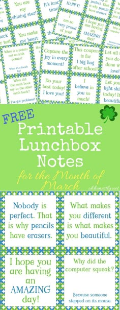 the free printable lunchbox notes for st patrick's day is shown here