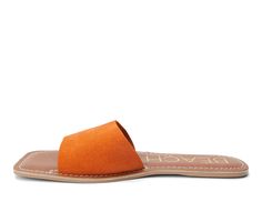 Suede upper, Slip on for easy entry,0.25\ flat heel, Open square toe, Lightly padded insole, Man Made outsole, Classic one-band slide design | Women's Beach by Matisse Bali Sandals in Orange Size 6 Summer Vacation Mules With Square Toe, Leather Flats With Square Toe For Summer, Leather Square Toe Flats For Summer, Cushioned Footbed Sandals With Square Toe For Summer, Square Toe Mules For Beach And Summer, Casual Synthetic Sandals With Square Toe, Summer Vacation Slide Flats, Summer Beach Mules With Square Toe, Summer Square Toe Mules With Cushioned Footbed