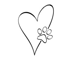 a heart with paw prints on it and a dog's paw in the middle