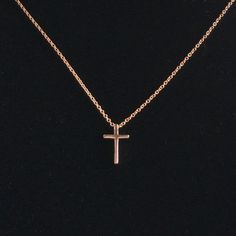 Rose Gold Cross Pendant Necklace With Delicate Chain, Rose Gold Cross Necklace With Delicate Chain, Delicate Chain Rose Gold Cross Necklace, Delicate Rose Gold Cross Jewelry, Rose Gold Crucifix Necklace As Gift, Dainty Rose Gold Crucifix Jewelry, Minimalist Rose Gold Cross Pendant Jewelry, Minimalist Rose Gold Cross Pendant Necklace, Dainty Rose Gold Crucifix Necklace