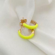 Neon Enamel Hoop Earrings, Colorful Huggie Hoops, Small Enamel Hoops, 18K Gold Filled Earrings, Summer Jewelry, Earrings for Girls - Etsy Trendy Small Hoop Yellow Earrings, Yellow Hoop Earrings For Pierced Ears, Yellow Small Hoop Earrings For Gift, Yellow Small Hoop Earrings As Gift, Trendy Yellow Hoop Earrings For Gift, Trendy Yellow Hoop Earrings As Gift, Yellow Hoop Earrings For Everyday, Everyday Yellow Hoop Earrings, Single Yellow Small Hoop Earring