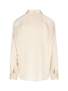 Khaite cream silk shirt with classic collar, button closure, button cuffs, curved hem. Composition: 100% Silk Barbour Steve Mcqueen, Cream Silk, Pleats Please Issey Miyake, Yoga Wear, Silk Shirt, Skirt Suit, Luxury Boutique, Shoe Laces, Dress To Impress