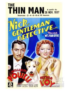 an old movie poster with two people and a dog on the front cover, in black leather