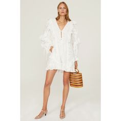 White cotton (100% Polyester and 100% Cotton Yarn). Romper. V-neck. Long sleeves. Pull-on. Imported. Rent The Runway, Lace Romper, Ted Baker London, White Party, White Summer, Elegant Floral, Embroidered Lace, Floral Lace, Ted Baker