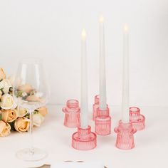 Set of 6 Pink Ribbed Crystal Glass 3inch Taper Candle Holders, Reversible Mini Votive Glass Taper Candle Holders, Mini Candle Holders, Candle Stands, Tall Candle Holders, Elegant Dinner Party, Rustic Candle Holders, Rustic Candles, Candle Cup, Mini Candles