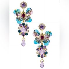 Gold-Tone Plated Acetate And Rhinestone Charms. Post Back Closure. Measures Approx 2.5" In Length Purple Jeweled Dangle Earrings, Purple Rhinestone Crystal Earrings For Party, Party Purple Crystal Rhinestone Earrings, Purple Rhinestone Party Earrings, Purple Rhinestone Earrings For Party, Purple Jeweled Crystal Earrings, Purple Crystal Jeweled Earrings, Purple Crystal Rhinestone Earrings, Purple Rhinestone Drop Earrings