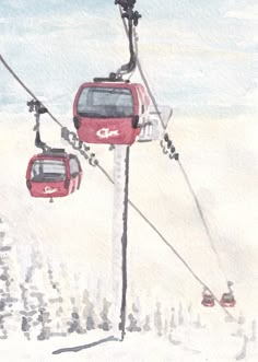 a drawing of two ski lifts in the snow