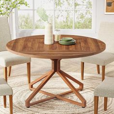 Tribesigns Round Dining Table for 4-6 People, 47-Inch Circle Kitchen Table Dining Room Table with Metal Pedestal Base Image 1 Circle Kitchen Table, Circle Kitchen, Wood Dinner Table, Circle Dining Table, Table Dining Room, Round Kitchen Table, Round Wood Dining Table, Round Kitchen, Circular Table