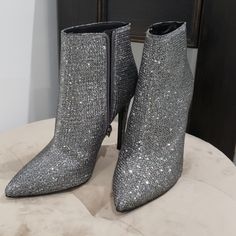 Beautiful Glamorous Boots! New. Glamorous Ankle Heeled Boots For Night Out, Glamorous Ankle Boots For Party Season, Glamorous Boots With Round Toe For Party Season, Glamorous Round Toe Boots For Party Season, Glamorous Round Toe Boots For Parties, Glamorous Ankle Boots For Night Out, Glamorous Party Season Boots With Round Toe, Glamorous High Heel Boots With Glitter, Glamorous Silver Heeled Boots For Night Out