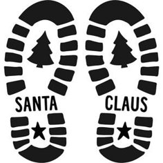 a pair of shoes with the words santa claus and christmas trees on them, in black