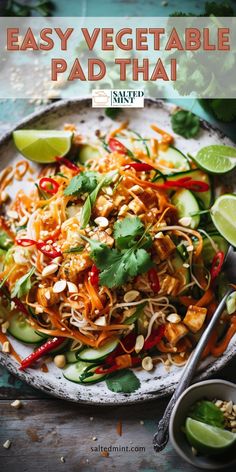 an easy vegetable pad thai salad on a plate