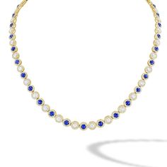 Exquisite Sapphire Round Necklace, Exquisite Round Sapphire Necklace, Sapphire Round Diamond Necklace In Fine Jewelry Style, Sapphire Diamond Necklace In Round Shape, Luxury Sapphire Gemstone Diamond Necklace, Sapphire Diamond Necklace Fine Jewelry, Fine Jewelry Gold Ring With Lab-created Sapphire, Sapphire Necklaces With Halo Setting, Sapphire Diamond Round Necklace