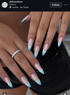 Nails Blue French Tip, Nails Blue French, Blue French Tip, Blue Ombre Nails, Wave Nails, Henna Nails, Wow Nails, Beige Nails, Blush Nails