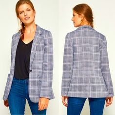 Gap Plaid Modern Blazer, Size 4, New With Tags. Straight Silhouette With Relaxed Fit Yarn Dyed Plaid And Houndstooth Print, Black With Subtle Pink And Baby Blue Stripes Hits Low On Hip Single Button Front Fastening Notch Lapels Long Cuffed Buttoned Sleeves (Can Be Cuffed/Uncuffed) Front Patch Pockets Back Vent Smooth Stretch Jacquard Weave Fully Lined * Armpit To Armpit 17” * Length 25” * Sleeves 23” * 87% Polyester, 10% Rayon, 3% Spandex Bundles And Offers Welcome Modern Blazer, Light Blue Blazer, Structured Blazer, Polka Dot Blazer, Black Velvet Blazer, Cropped Pants Women, Tuxedo Blazer, Boyfriend Blazer, Twill Jacket